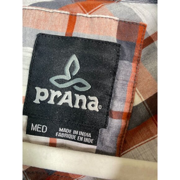 Prana Plaid Short Sleeve Button Up Camp Shirt Men size Medium Camping Outdoor - Picture 3 of 14